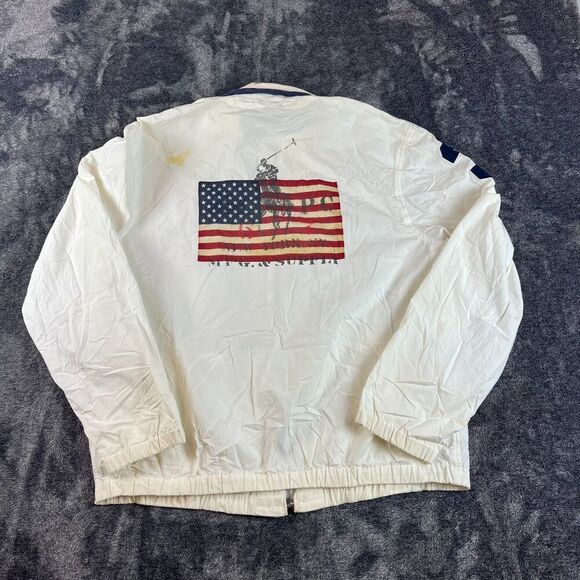 Vtg Polo Ralph Lauren Big Pony Flag Patch Full Zip Jacket Men's L White *Read - Picture 13 of 16